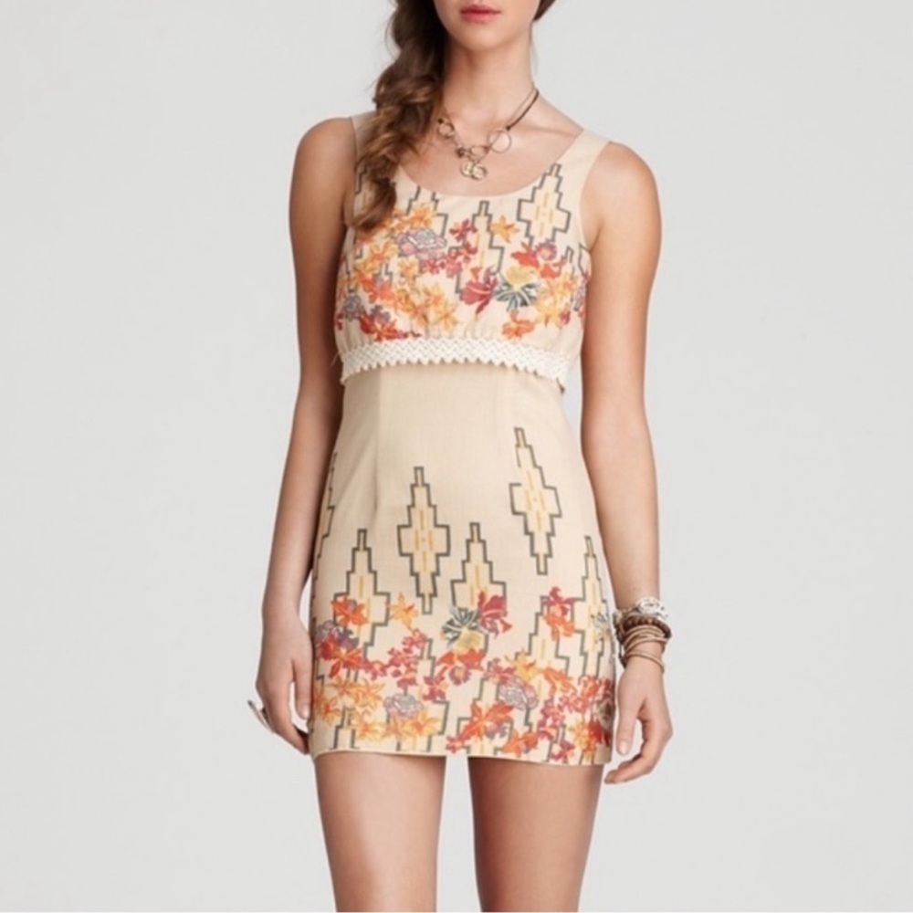 Free People Gold Metallic Floral Dress S
